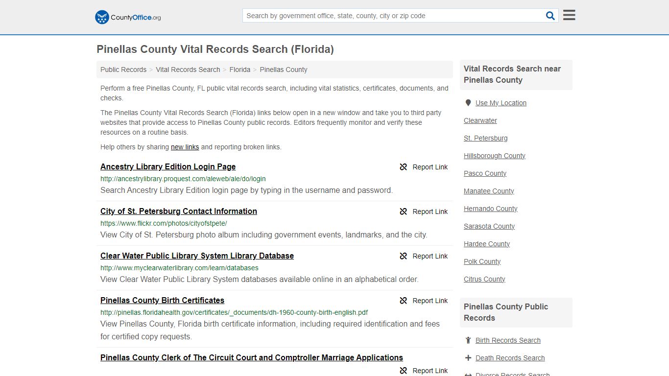 Vital Records Search - Pinellas County, FL (Birth, Death, Marriage ...